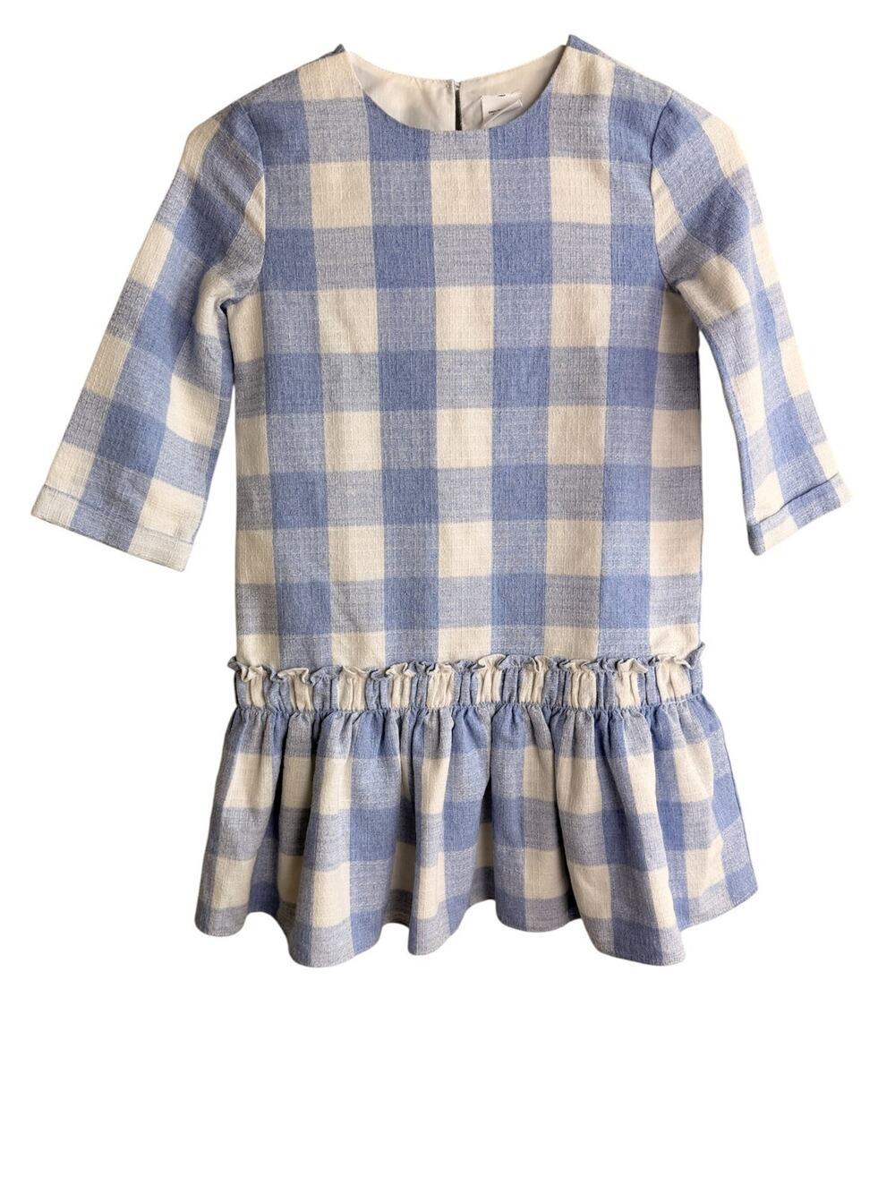 English Factory Recess Girls Blue White Gingham Check Peplum Dress Size 9/10